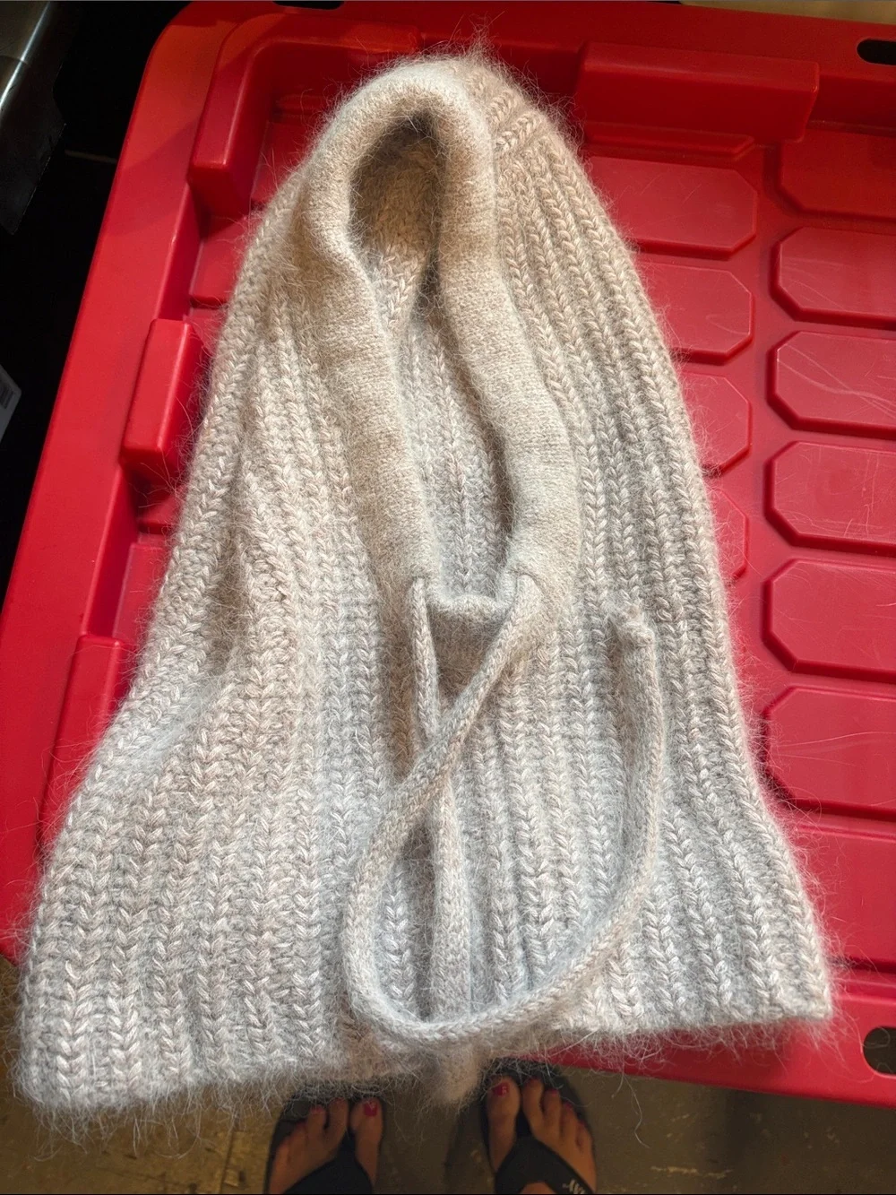 Women's Fuzzy Knit Balaclava Hood in Light Beige